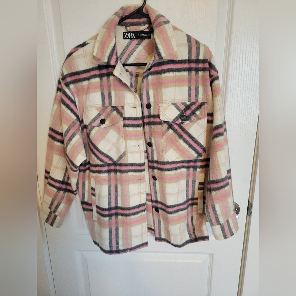 Zara Pink and Cream Plaid Shacket